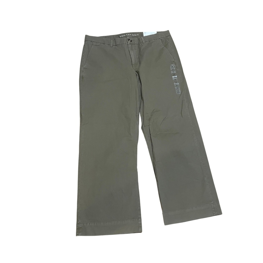American Eagle Stovepipe Stretch Utility Pants Women 14 Olive Green Wide Leg NWT